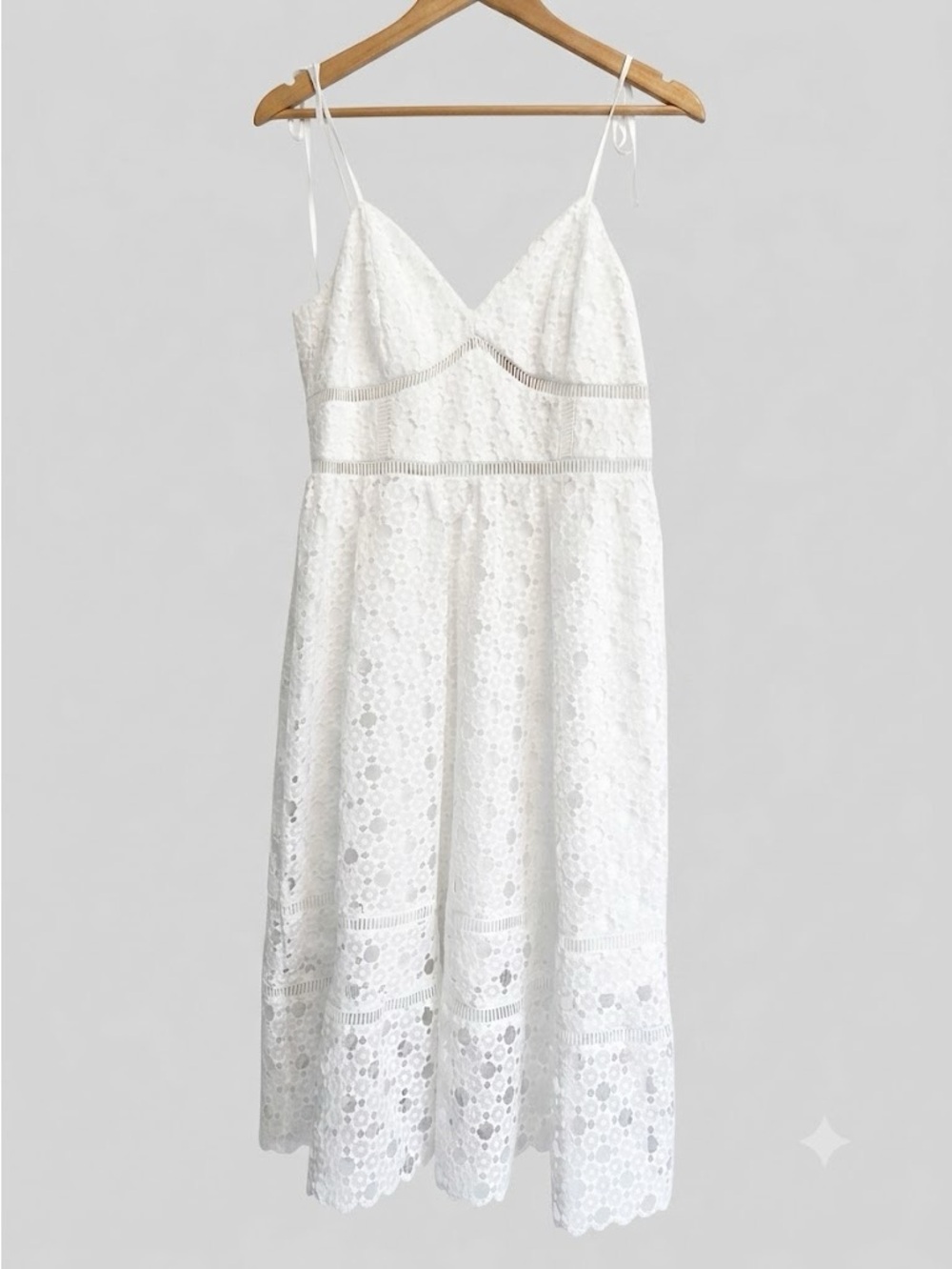 Bardot White Lace Midi Dress with Spaghetti Straps